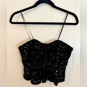 PANTS STORE NWT Black Sequin Party Evening Top, Size S